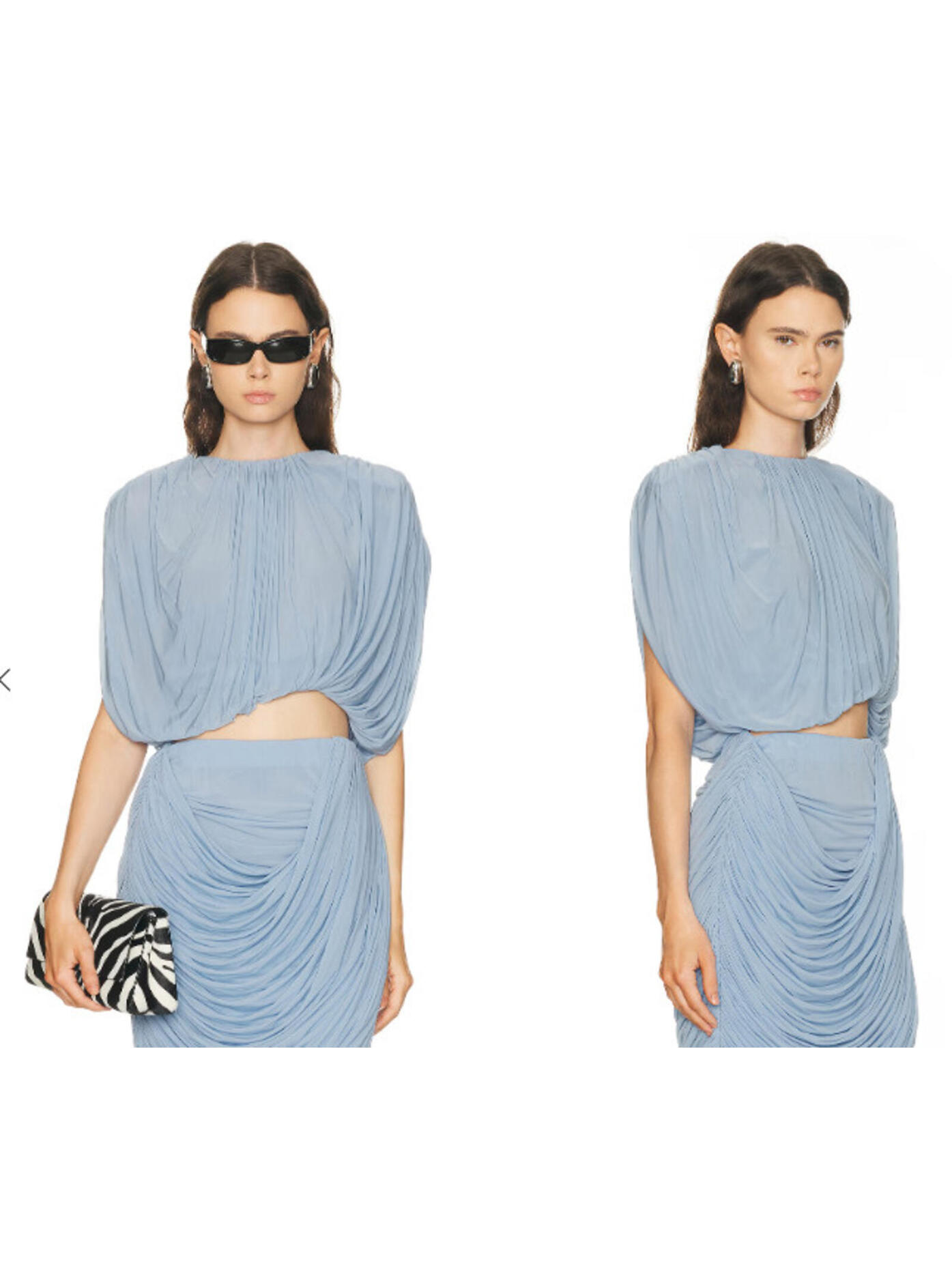 Magda Butrym Draped Blouse Blue Cropped Fit Size 36 Europe Small Nwt $1485msrp